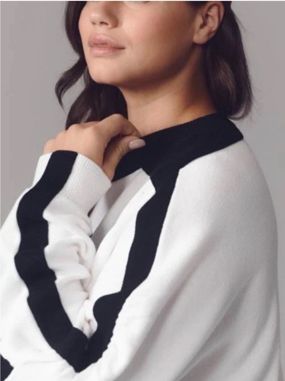 Anthropologie Maeve Crewneck Colorblock Dolman Sweater in Black White Combo - Picture 3 of 3
